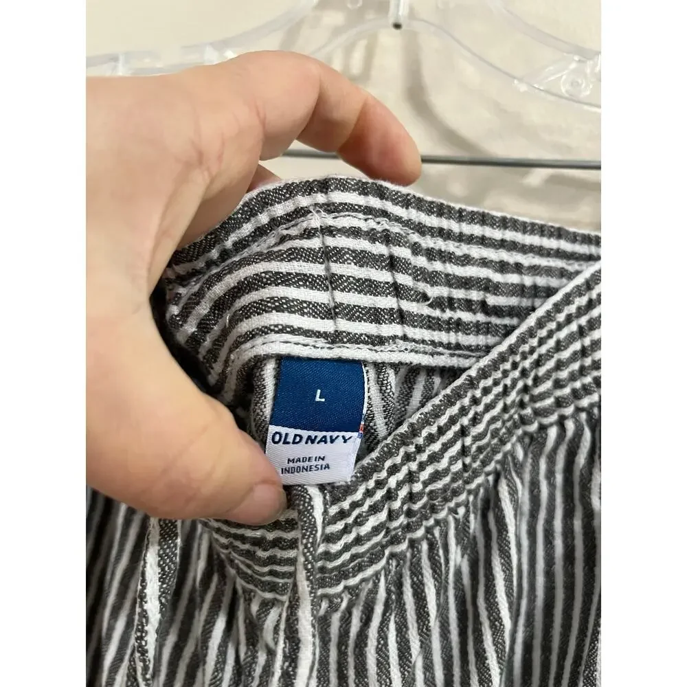 Old‎ Navy Linen Blend Wide Leg Pants Coastal Lagenlook Resort Large Stripe